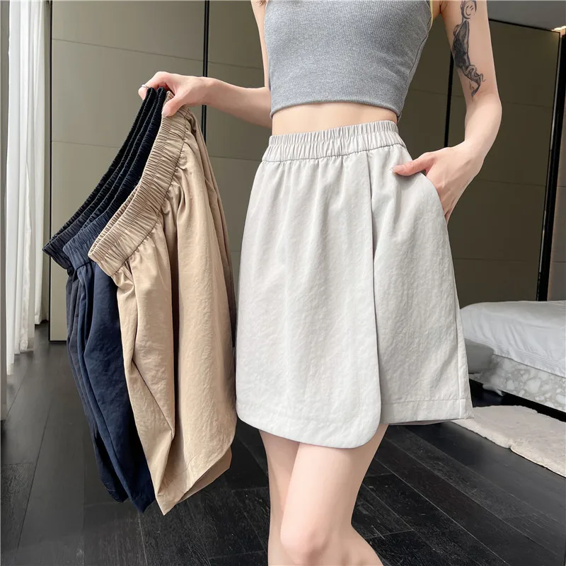 Solid Color Five Pants Female False Two Pieces Homemade Casual Versatile Irregular Personality Design Sense Skirt Pants Shorts