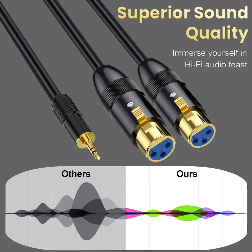 3.5mm(TRS,1/8 Inch,Aux) Male to Dual XLR Female Unbalanced Interconnection Cable for Microphone, Sound Card, Camcorder & More