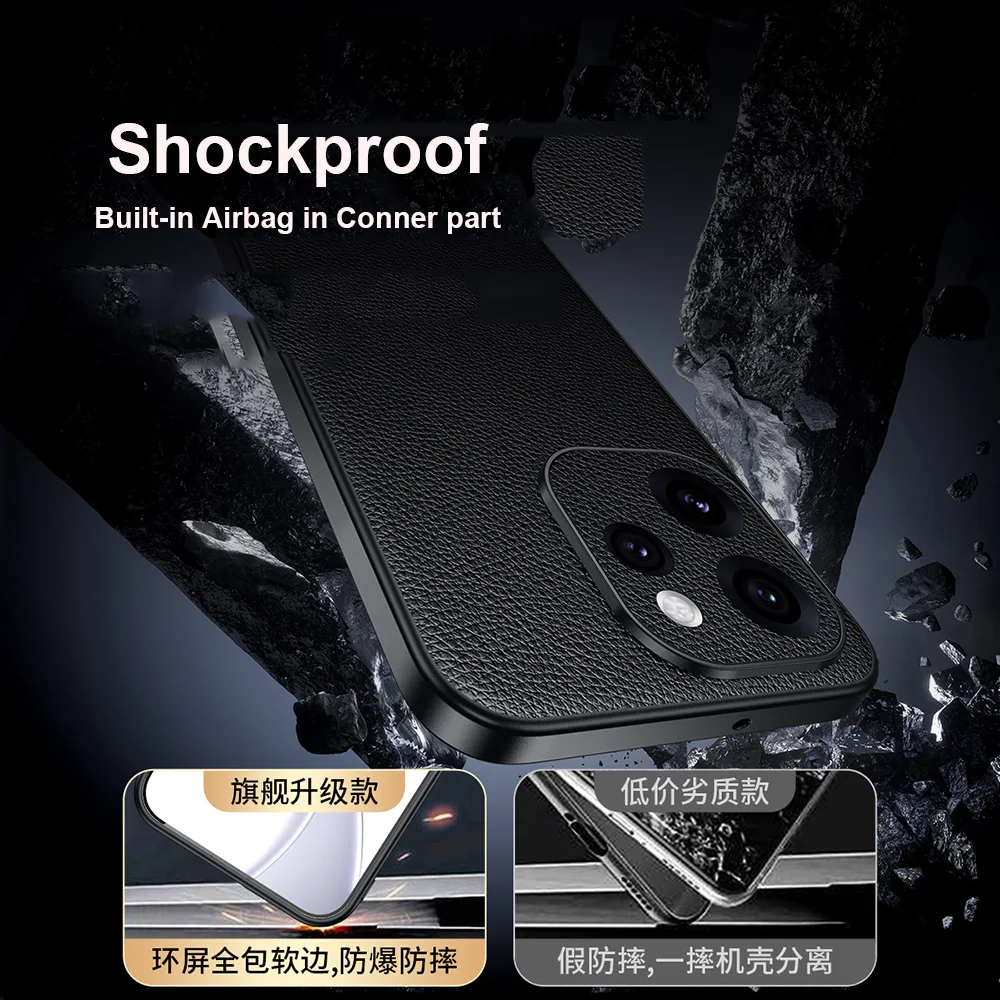 حافظة جلدية أصلية فاخرة مع نمط ليتشي من البولي يوريثان الحراري والكمبيوتر الشخصي غطاء هجين لهاتف Reno15 Pro ممن لهم رينو 15 حافظة هاتف Skin Funda