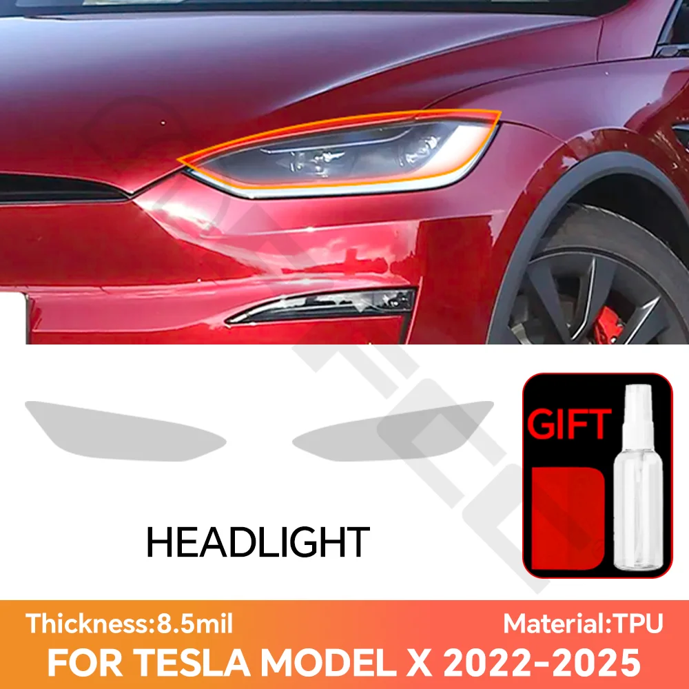 

For Tesla Model X 2022-2025 TPU Clear Headlight Rearview Film 8.5Mil PreCut DIY Paint Protection Film PPF Bra Anti-scratch Film