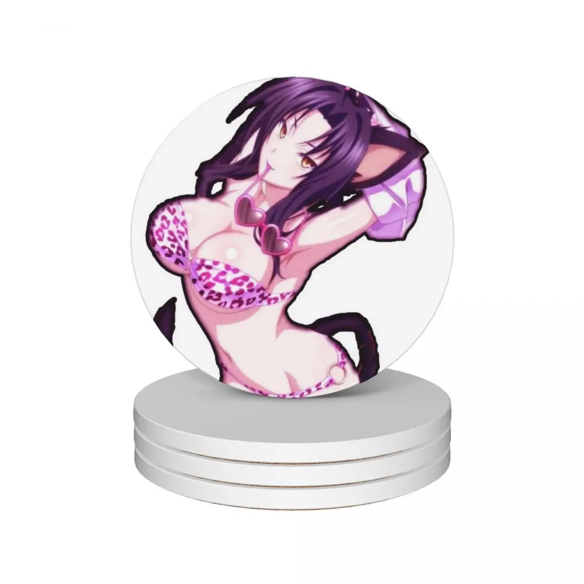 

Cute Anime Catgirl In Bikini (Lewd) Ceramic Coasters (Set of 4) ceramic for coffee cups holder Coasters