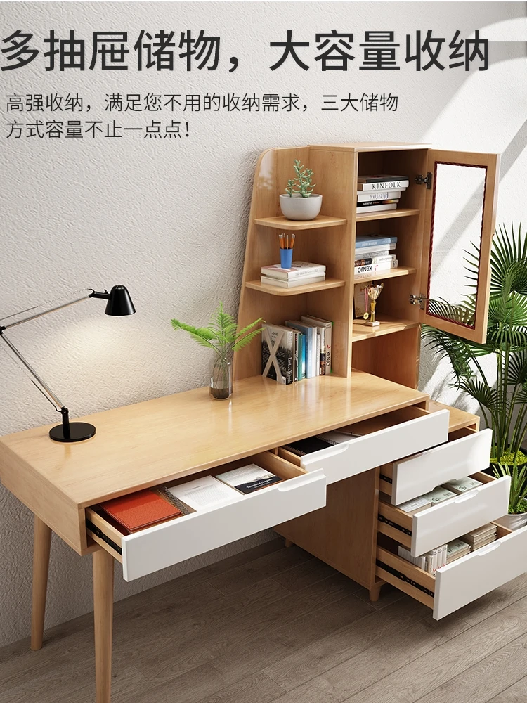 Solid wood desk and bookshelves in one