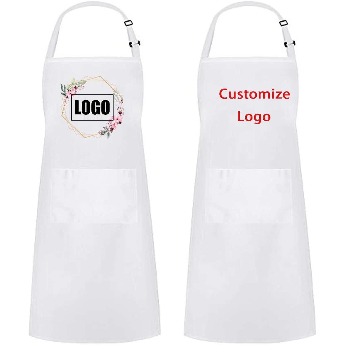 Delantal de limpieza con logotipo personalizado para el cuello, accesorio ajustable para el hogar, cocina, barbacoa, ropa de trabajo Floral,