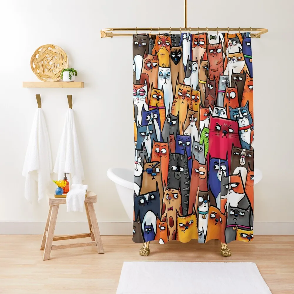 Suspicious Kitties Shower Curtain For Bathrooms Modern Showers For Bathroom Curtain