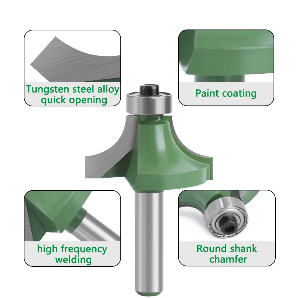 1pc 8mm Corner Round Over Router Bit with Bearing for Wood Woodworking Tool Tungsten Carbide Milling Cutter