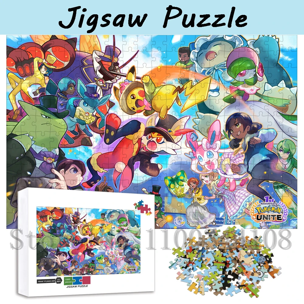 300/500/1000 PCS Pokemon Pikachu Jigsaw Puzzles Pokemon UNITE Celebrates One-Year Anniversary Puzzles Adults Stress Relief Toys