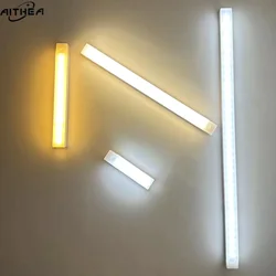 AITHEA USB Rechargeable Motion Sensor LED Bar Light Induction Night Light Portable Long Strip Cabinet Lamp for Kitchen Bedside
