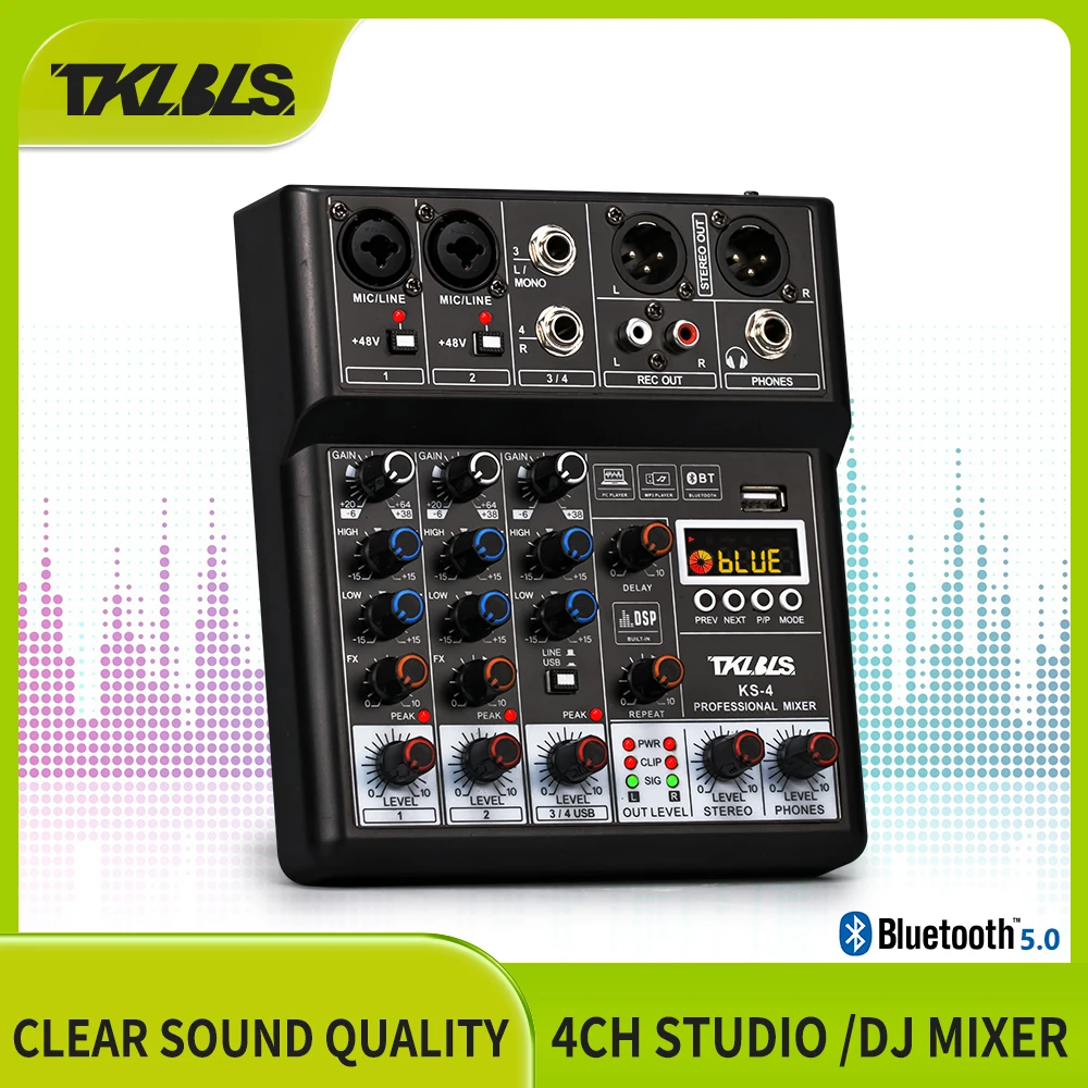 

TKL KS-4 Professional 4 Channel Mixer DSP 48V Phantom Power Bluetooth USB Mixing Console Performance