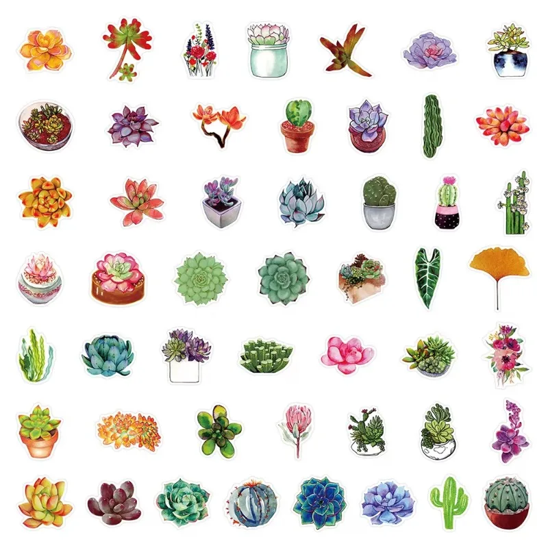 10/50Pcs Cartoon Succulent Graffiti Stickers Fresh Plants Flower Suitcase Guitar Helmet Notebook DIY Stickers Students Supplies