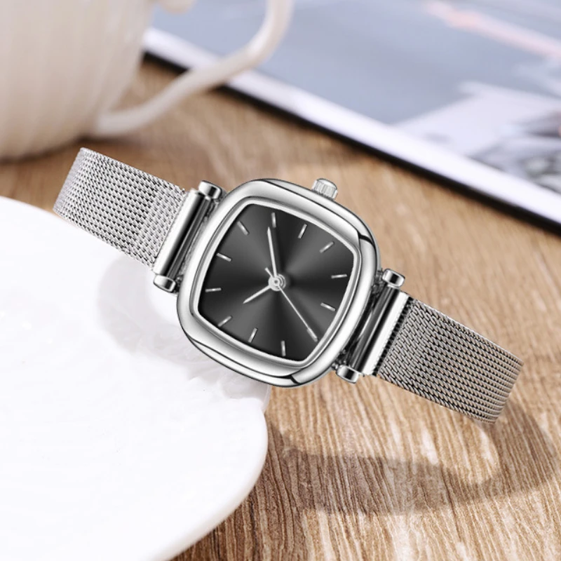 Mode Kleine Quadratische Uhr für Frauen Edelstahl Mesh-Armband Quarz Uhren Damen Luxus Geschenk Armbanduhren Großhandel Reloj