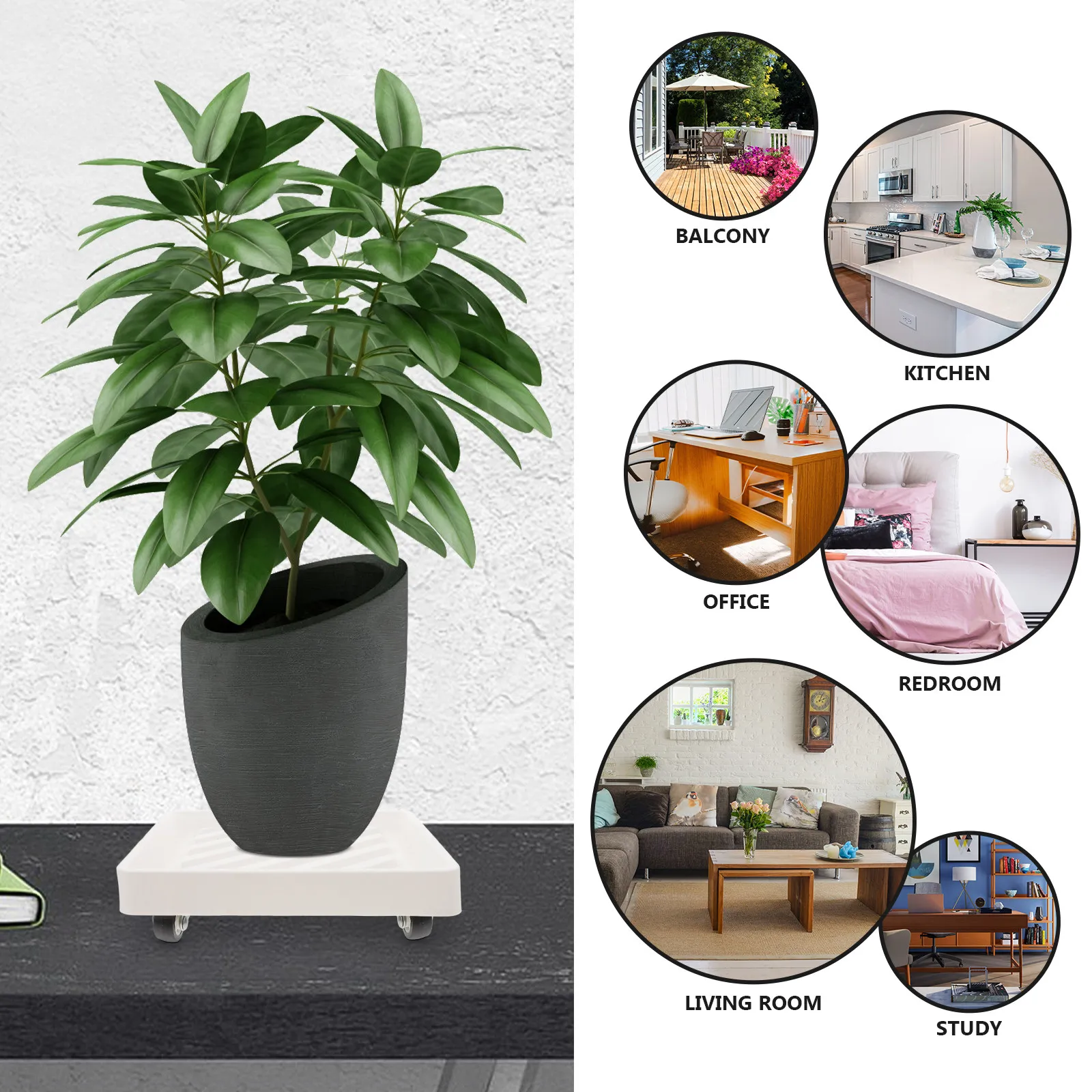 Robust Square Plant Dolly with Smooth Rolling Wheels Water Storage Design Rolling Planter Base Movable Plant Tray for Indoor