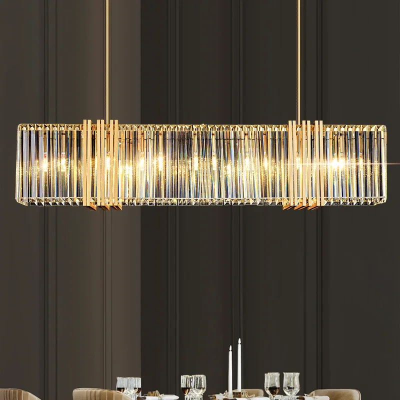 Modern Lustre E14 Led Pendant Lights Luxury Dining Room Straight Pendant Lamp K9 Crystal Chandelier Lighting Led Hanging Lamp