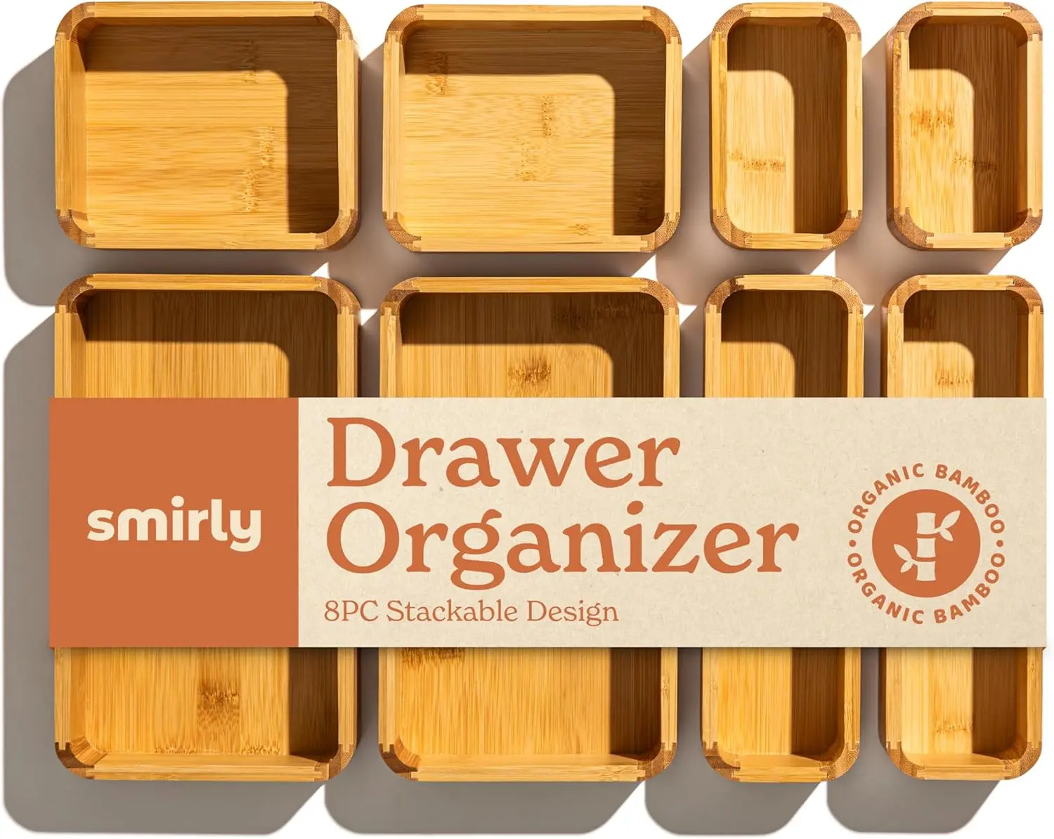 

8-Piece Bamboo Drawer Organizer Set for Kitchen, Bathroom & Office Storage - Customizable Tray