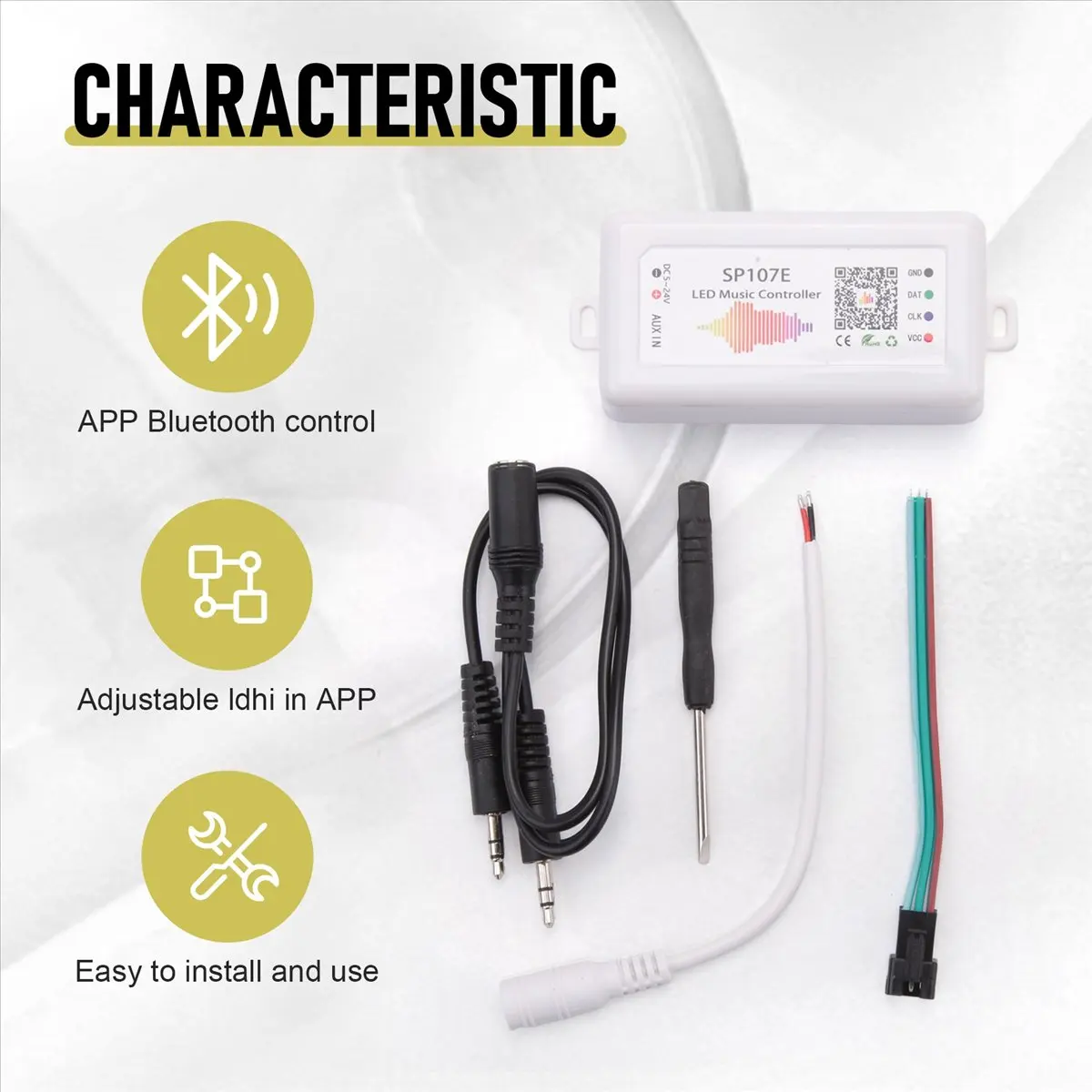 바오바오- SP107E LED 컨트롤러 블루투스 스마트 앱 WS2811/2812B 라이트 스트립 디밍 LED 음악 컨트롤러