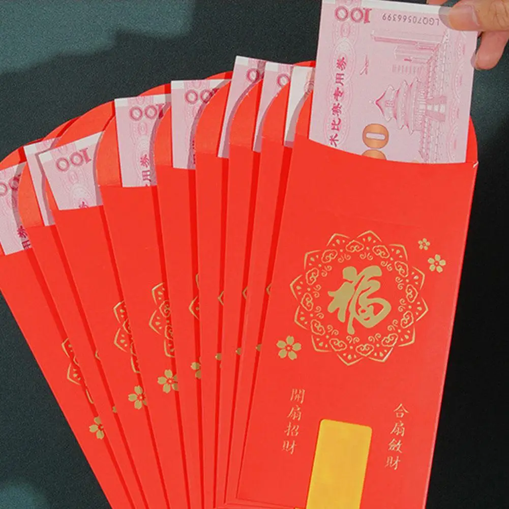 Tas hadiah kreatif Tahun Baru bentuk kipas amplop merah 2025 Hongbao harapan terbaik Festival Musim Semi Cina kantong uang saku merah