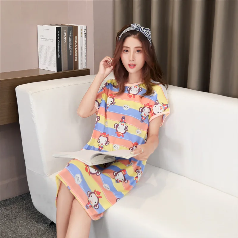 

Sanderala Summer Women Cartoon Print Sleepwear Sexy Lingerie Milk Silk Cute Animal Nightgrown Strap Thin Female Nighty Underwear