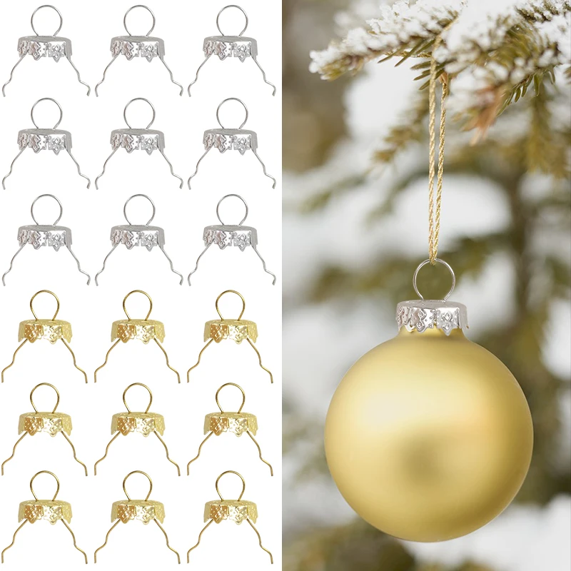 

50/100Pcs Christmas Ball Caps Gold Silver Removable Metal Hanger Caps Home Xmas Tree DIY Decoration Christmas Balls Accessories