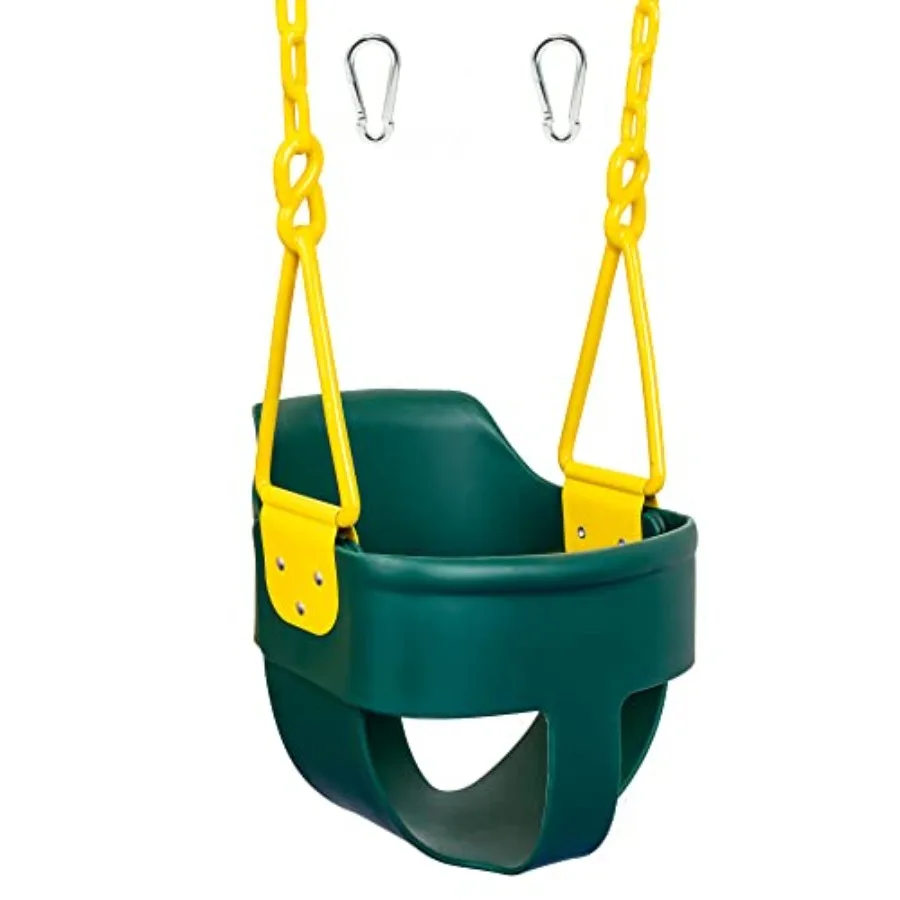 

Premium High Back Full Bucket Toddler Swing Seat with Finger Grip Plastic Coated Chains and Carabiners for Easy Install - Green