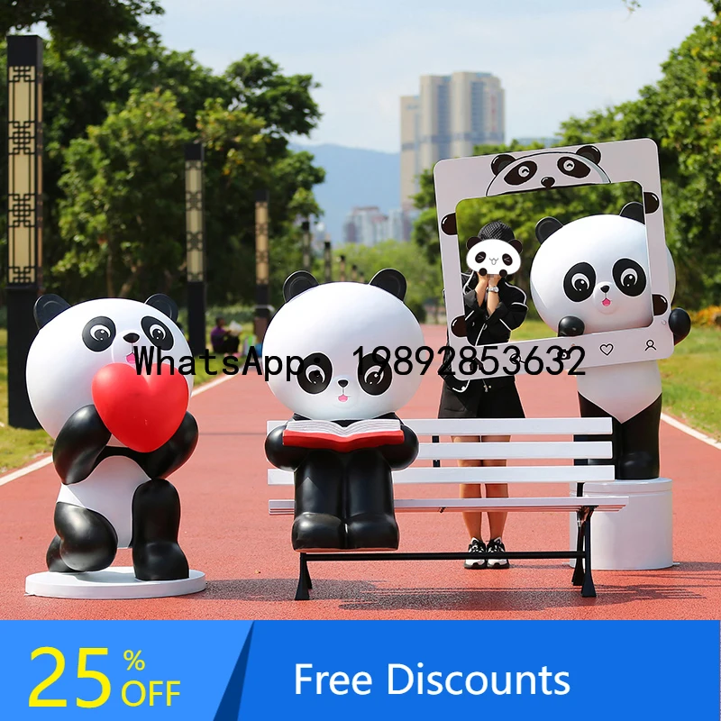 XL Outdoor Internet Celebrity Cartoon Panda Fiberglass Sculpture Kindergarten Forest Landscape Decoration Large Ornament