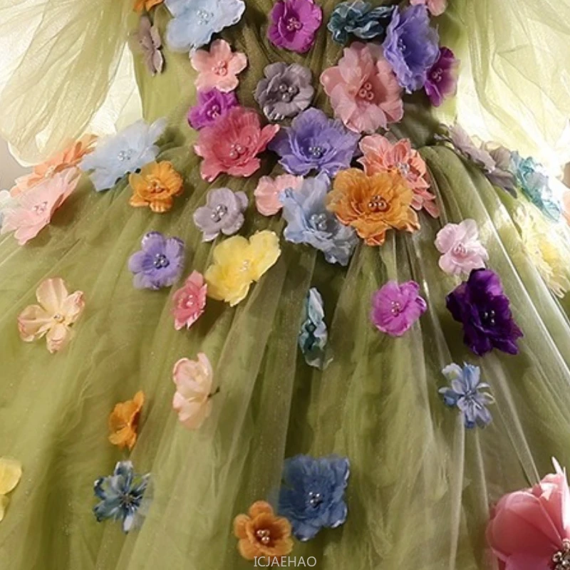 

Long Dress 2025 Children Green Floral Girls Clothes Pageant Host Piano Performance Kids Outfit Birthday Princess Dresses Costume