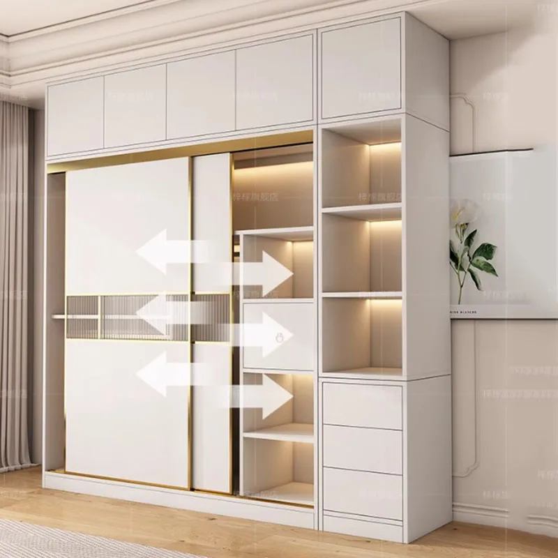 Modern Sliding Doors Wardrobe Storage Multifuncion Wooden Bedroom Wardrobe Luxury Portable Ropero Armable De Ropa Room Furniture