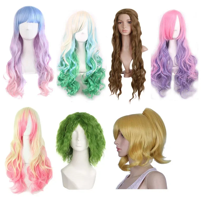 Popular Practical Hot Sale Gradual Change Color Cosplay Anime Wig Cos Harajuku Color Long Curly Hair Lolita  Wigs with Cosplay C