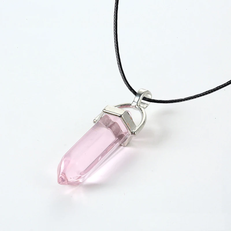 2025 Sechseckige Säule Quarz Halsketten Türkis Rosa Kristall Anhänger Halskette Für Frauen Kette Naturstein Halsband Schmuck – Detail 8