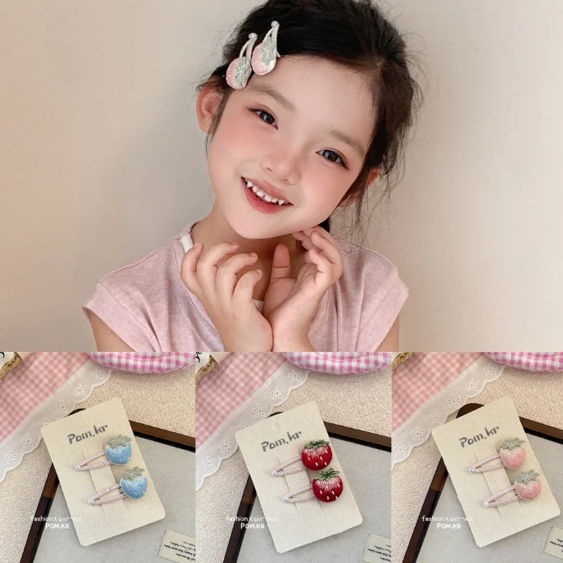

2PCS Strawberry Fabric Hair Clips Sweet Kids Girl's Side Snap Barrettes Decor Baby Hair Clips for Toddler Fringe Bangs Pins