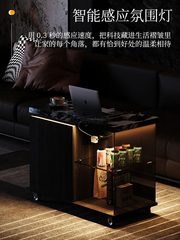 yj39 طاولة جانبية متحركة على الطراز الإيطالي لغرفة المعيشة خزانة شاي متعددة الوظائف للشرفة #4