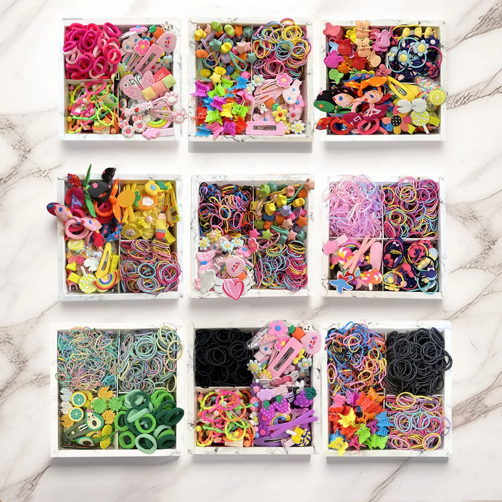 

1 коробка, милые Мультяшные аксессуары для волос для девочек, набор заколок для конского хвоста, резинки для волос, резинки для волос, набор заколок для волос