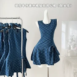 Women Fashion Sleeveless Dress Summer Elegant Casual Denim Dress Street Style Retro Dresses Party Vestido