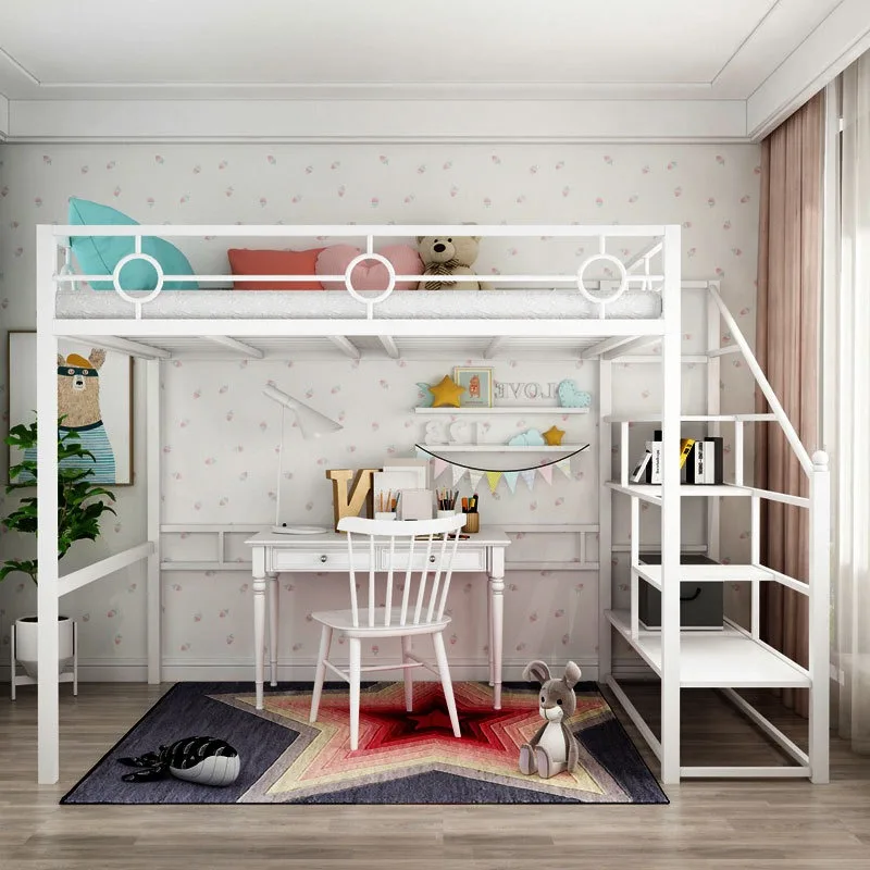 سرير مرتفع من الحديد المطاوع لغرفة النوم، سرير علوي وسفلي بسيط، سرير حديدي للدراسة، شقة واحدة، سرير مرتفع ومنخفض