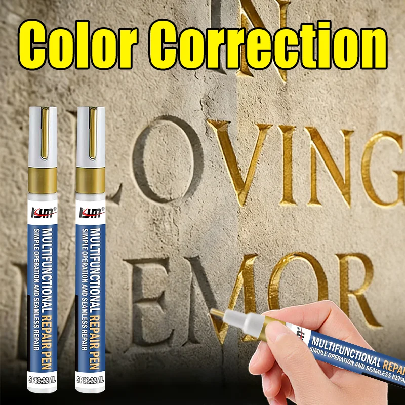 KJM 22ml Gold Color Correction Pen Fast Drying Marker Epitaph Repair Inscription Restoration Tool for Gravestone And Tombstone