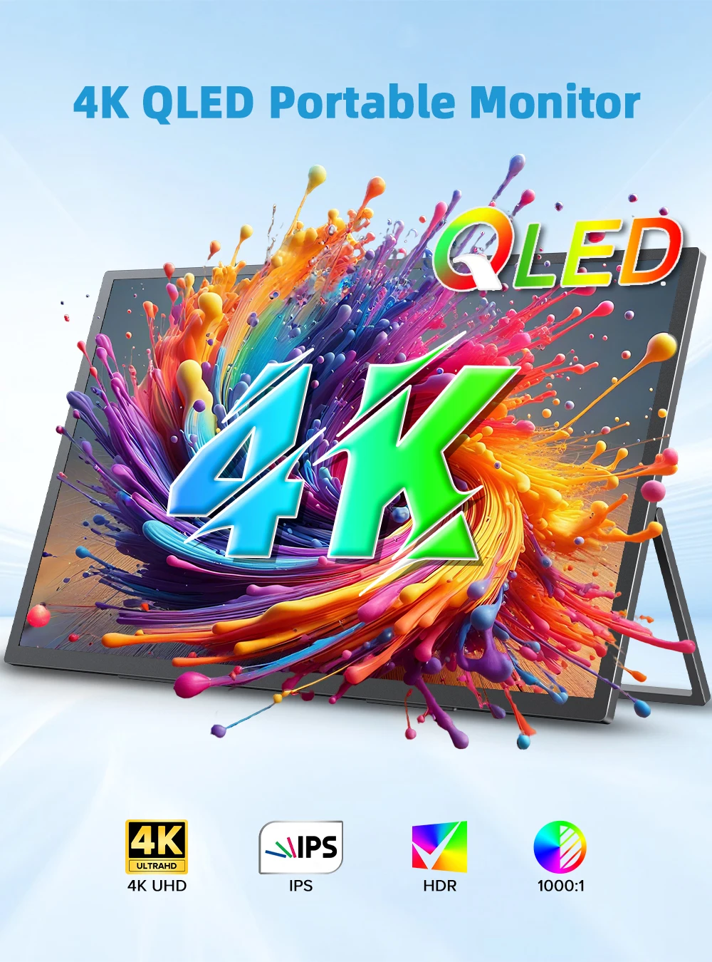 شاشة EVICIV المحمولة مقاس 18.4 بوصة QLED بدقة 4K UHD 100% DCI-P3 لألعاب الكمبيوتر، ومنفذ USB-C HDMI HDR، وشاشة لأجهزة الكمبيوتر المحمول، وأجهزة Mac Surface PC، وPS4/PS5 Xbox، ومكبرات صوت مدمجة بمسند VESA