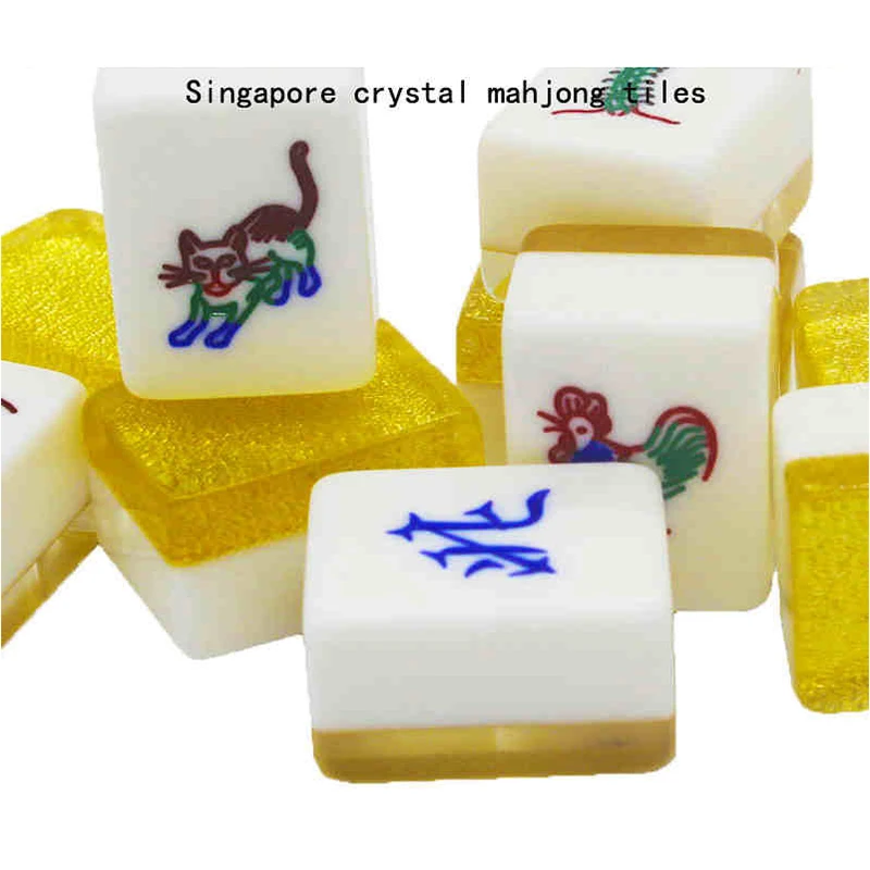 

Hot Crystal Mahjong tiles Singapore version with four animals flying head mahjong tiles acrylic mahjong 36mm 37mm play game P23