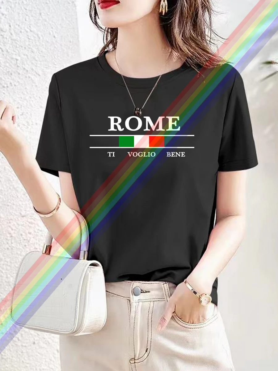 Summer Women T-shirt Rome Ti Voglio Bene Fashion Print Sexy Anime Cute Harajuku Girl Tops Y2k Short Ladies Slim T Shirt Clothing