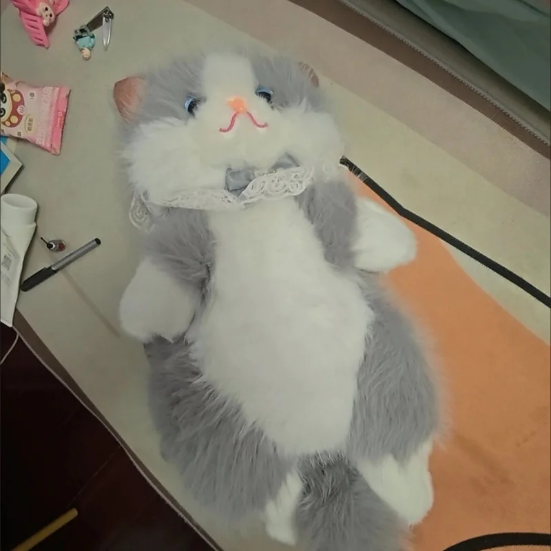 リアルなラグドール猫ぬいぐるみバックパックレース襟付きぬいぐるみ子猫おもちゃソフトかわいいショルダーバッグ女性のための毎日の旅行ショッピング