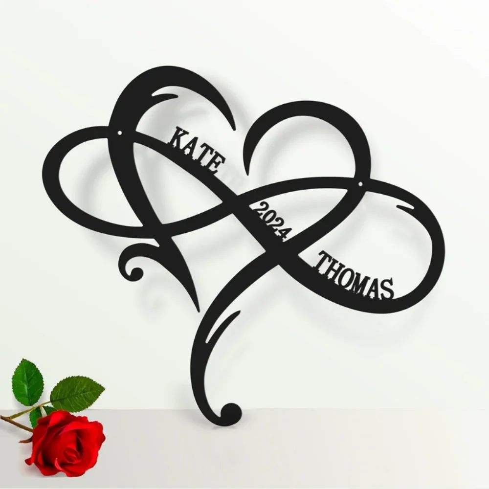 

Unique Personalized Infinity Metal Sign Custom Names Love Wall Art Valentines Gift Wedding for Couple Hanging Heart Decor