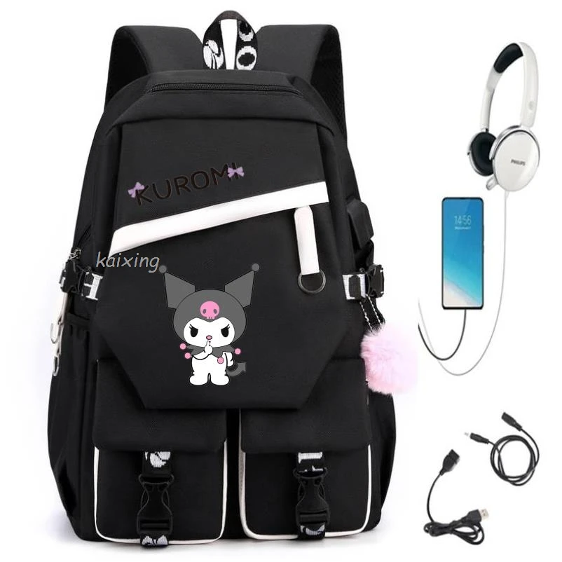 Hot Lovely Kuromi Melody Girls Boys Kids Usb Backpacks Cartoon School Book Bags Teenager Canvas Laptop Rucksack For Men Women