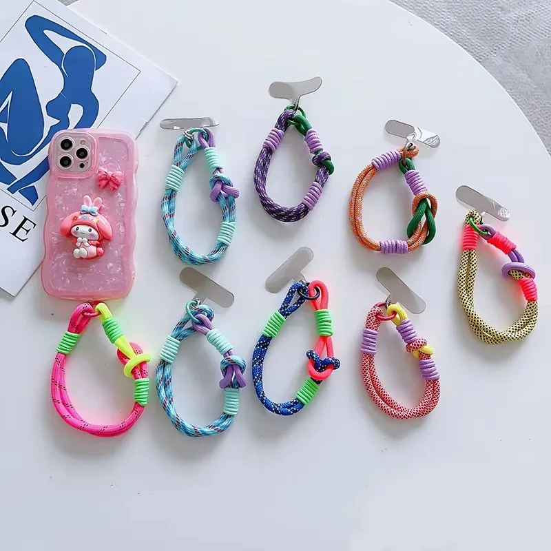 For IP 15 14 Pro Max Samsung Flip 4 Coloful Rope Chain Korean Mobile Phone Cute Knot Portable Anti-loss Hand Bracelet Chain