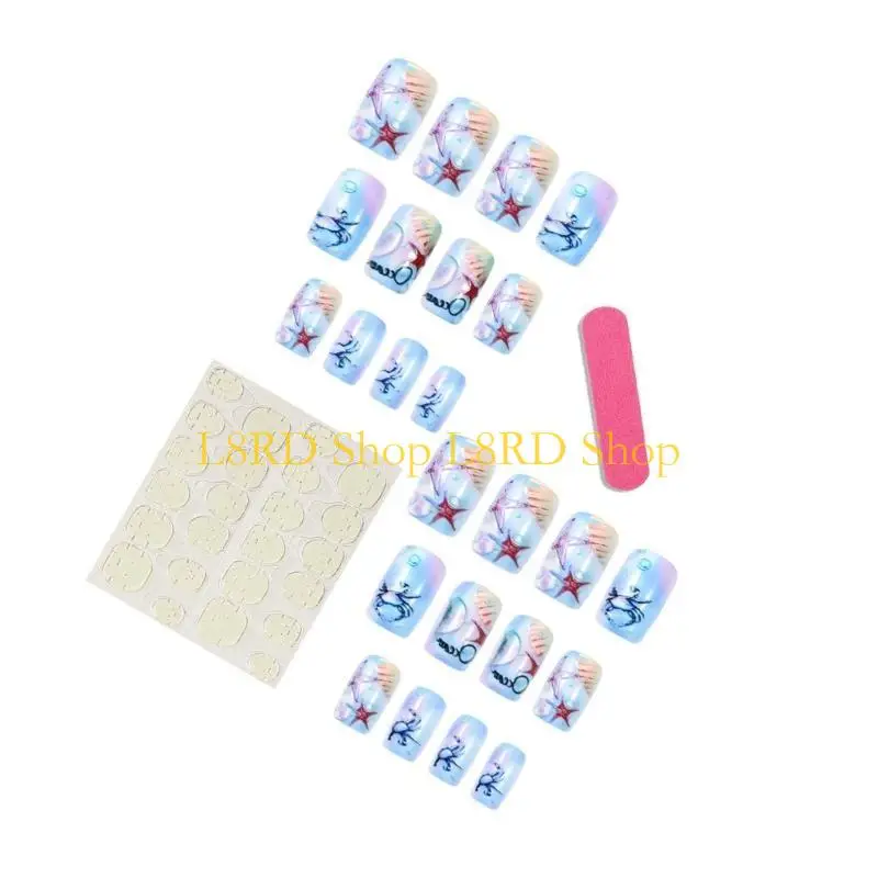 L8RD Summer Ocean Theme Texture Press On Set 24Pcs False on
