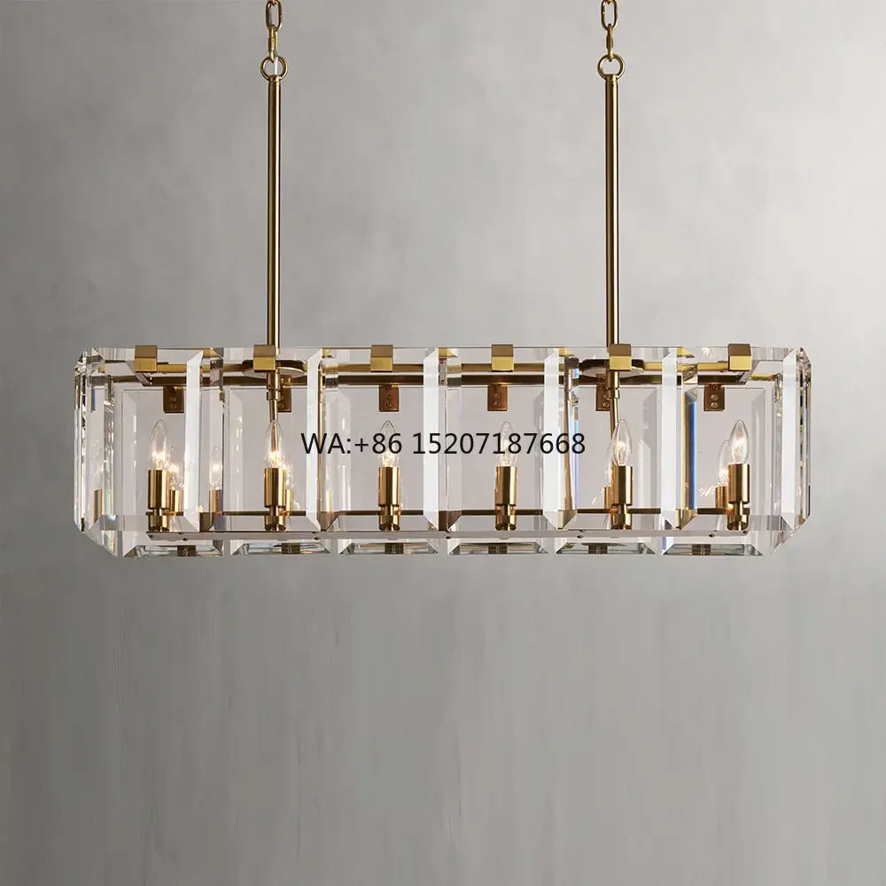 Retro American Modern Long Luxury K9 Crystal Rectangular  for Dining Table