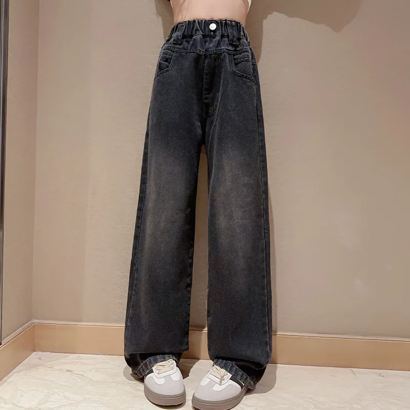 Children Winter Insulated Jeans for Girl Warm and Thick Thermal Denim Pants Teen Kids Fashion Fleece-Lined Street Trousers
