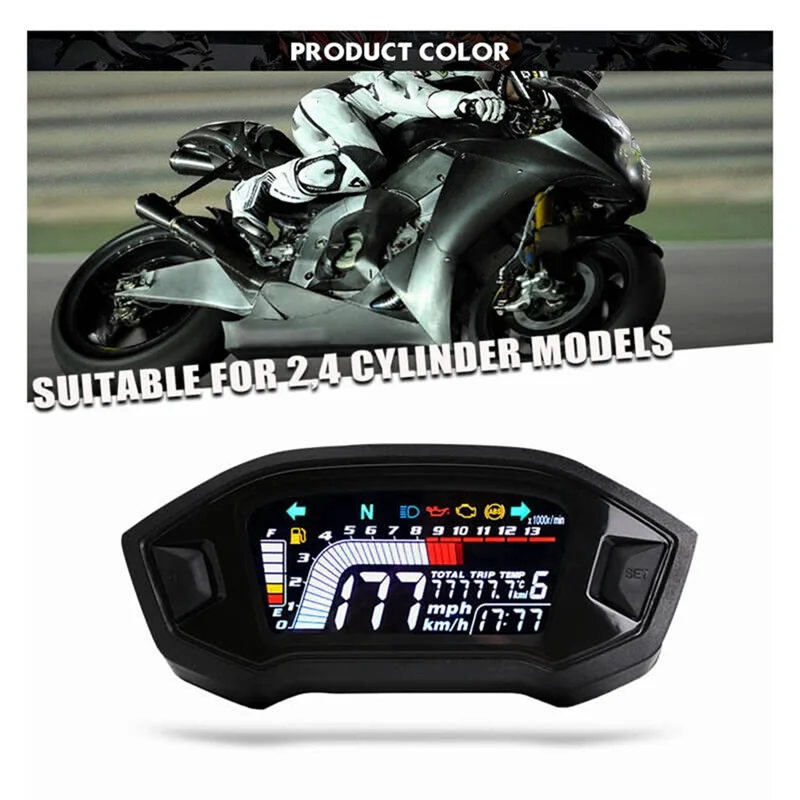 

Powerful Motorcycle LCD Digital Odometer LED Speedometer Universal For 2, 4 Cylinder Model Motorcycle Accessories