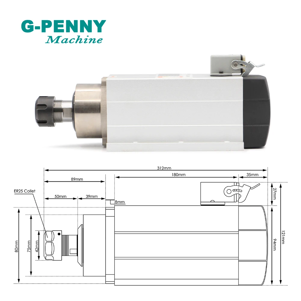 G-PENNY !2.2KW ER25  Air Cooled Spindle Motor wood working With mounting flange 4pcs ball bearings 0.01mm accuracy