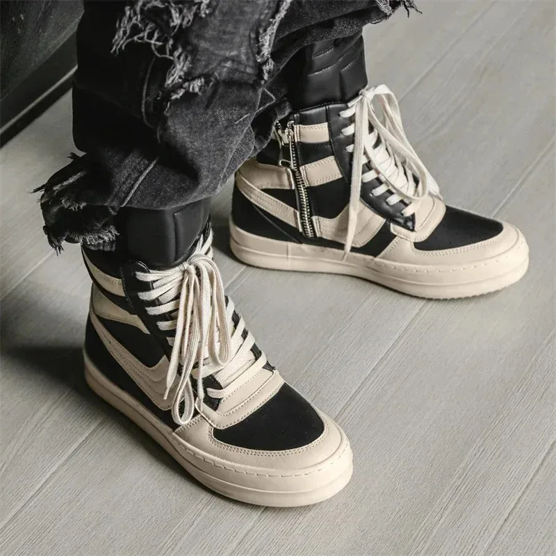 

Retro High Top Men's Leather Casual Shoes Fashionable Multifunctional Sneakers for Sports and Leisure Trendy Niche Board Shoes