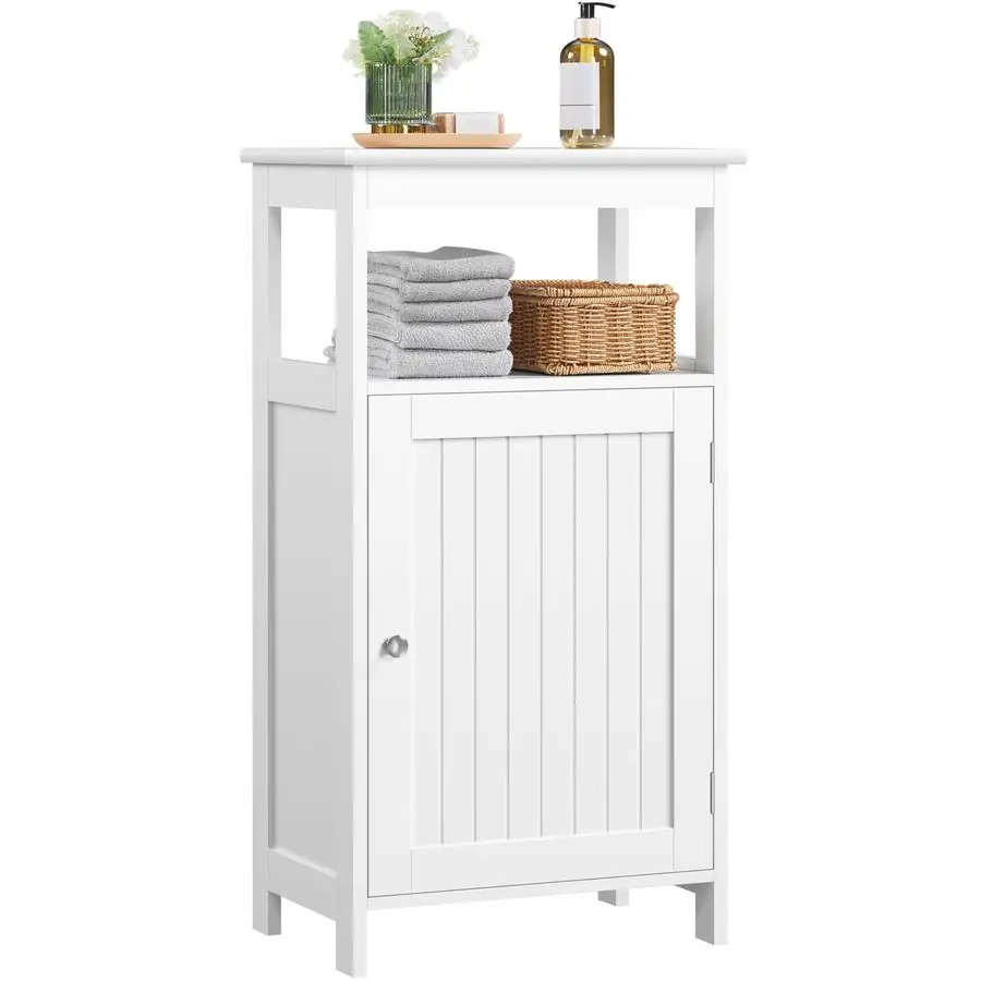 

Single Door Floor Cabinet, Bathroom Free Standing Storage Organizer with Adjustable Shelf, Narrow Side Cabinet for Living Room,