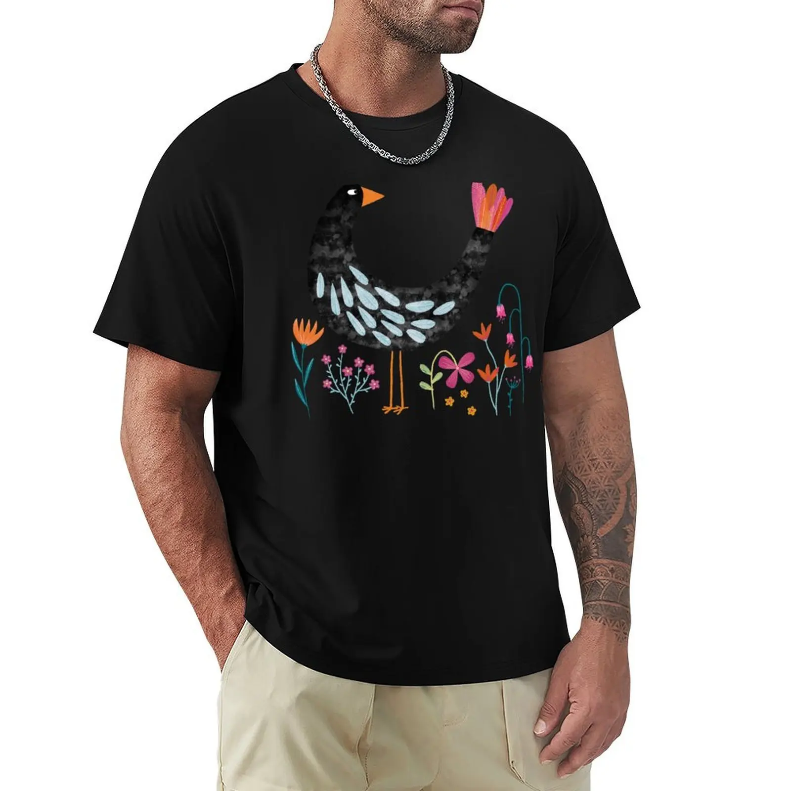Футболка The Bird with the Fancy Tail, однотонная, с короткими рукавами, хлопковая, базовая модель.