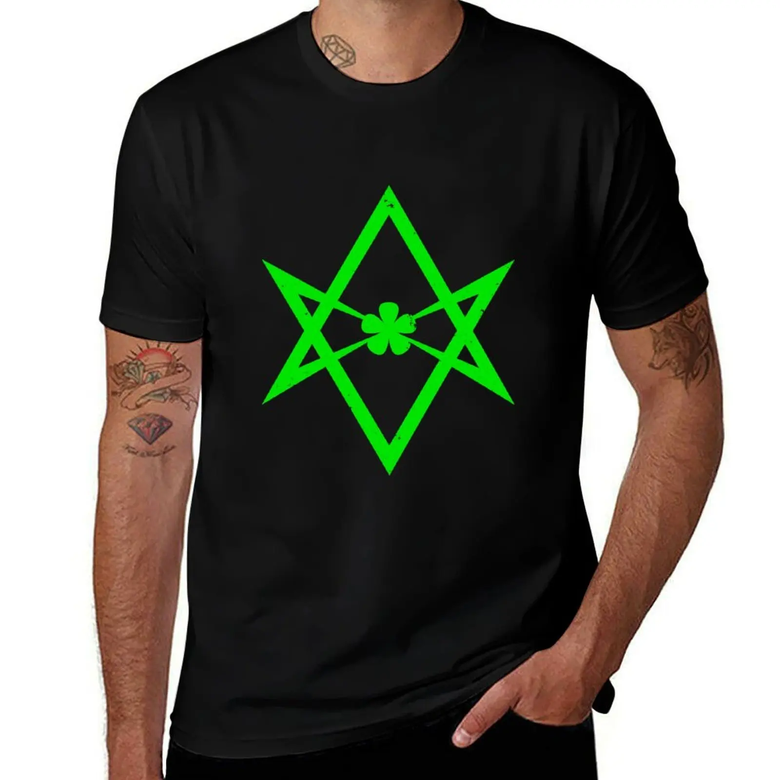 

Light Green Aleister Crowley's Unicursal Hexagram T-Shirt cotton tshirt 100% man graphic t shirt T-Shirt