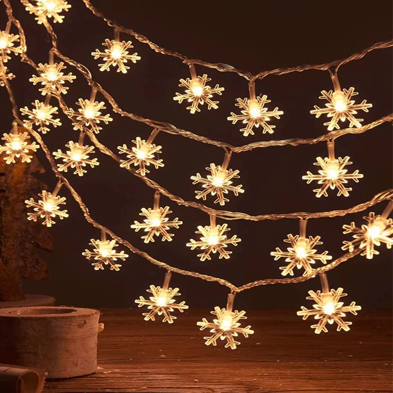 Guirxiété lumineuse LED flocon de neige pour Noël, guirxiété, nickel é, extérieur, arbre, fête, nouvel an, décoration de chambre, 10m, 6m, 3m, 1.5m